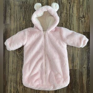 Petit Monde Hooded (w/Ears) Baby Bunting Pink Sherpa Lined 0-3 Mos Winter Gear